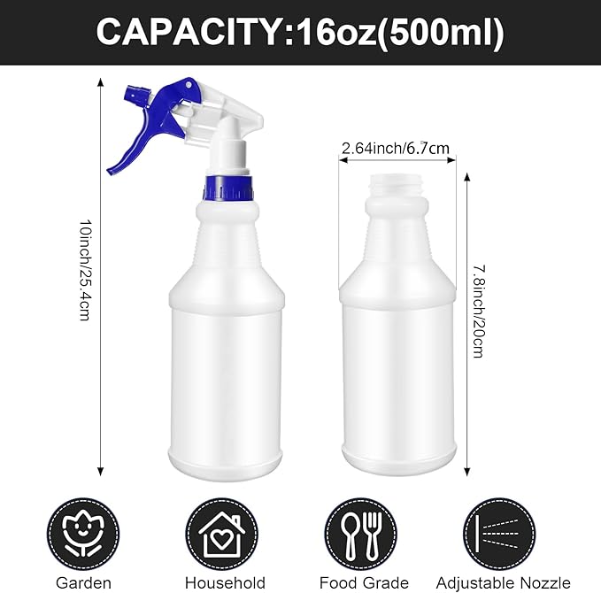 Eccliy 12 Pcs 16 Oz Plastic Spray Bottle, Adjustable Empty Reusable Sprayer for Cleaning, Planting, Water, Bathroom and Kitchen, BBQ, Commercial and Residential(Blue, White,Original)
