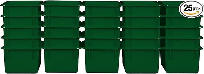 Wood Designs Cubby Storage Bin, Heavy Duty Plastic Containers for Kids Green Cubby Tray Set of 25
