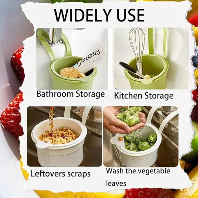 Sink Strainer Basket, Hanging Kitchen Sink Strainer Basket, Press to Dump, Easy Installation, Food Fruit & Vegetable Drainer Rack, Corner Waste Collector (Yellow)
