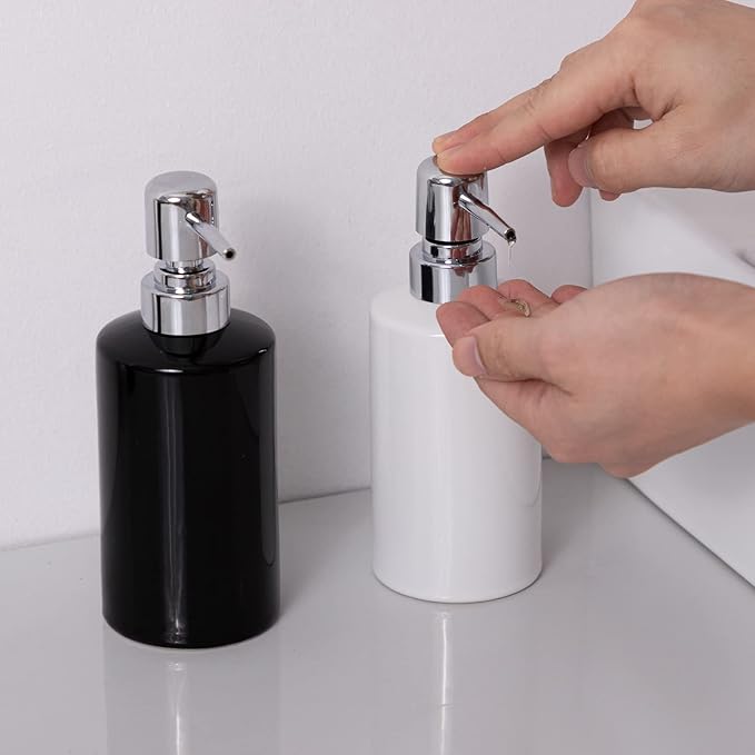 FE Soap Dispenser, 300ml/10oz Ceramic Liquid Soap Pump Dispenser, Refillable Dish Soap Dispenser for Kitchen Bathroom Washroom (White, 2 Pack)