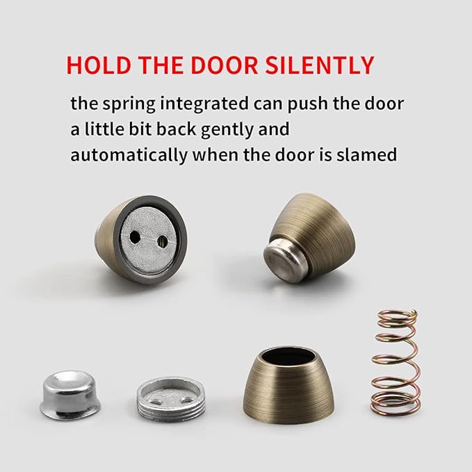 YAGU Door Stopper 4 Pack Magnetic Door Stops, Zinc Alloy Brushed Bronze Door Catch Door Holder Wall Floor Mounted, Metal Soft-Catch