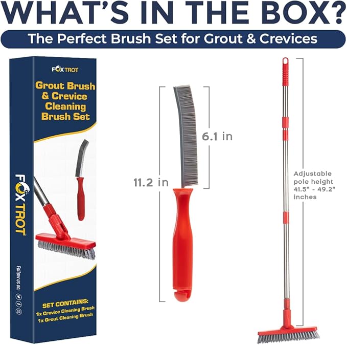 Grout Brush with Long Handle & Hard Bristle Crevice Cleaning Brush, Grout Cleaner for Tile Floors, Floor Scrubber for Tile Grout Line, Household Use, Multipurpose Gap Cleaning Tools by Foxtrot Living
