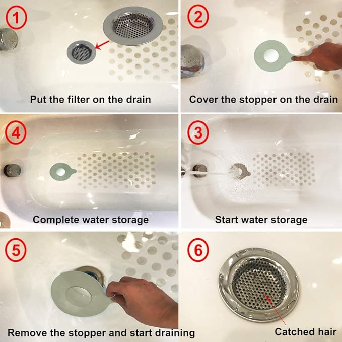 2PCS Bathtub Stopper Hair Catcher Kit, Bathtub Drain Strainer, Tub Stopper Plug Cover, Sink Filter, Silicone Drain Stopper for Bathroom, Laundry (Grey)