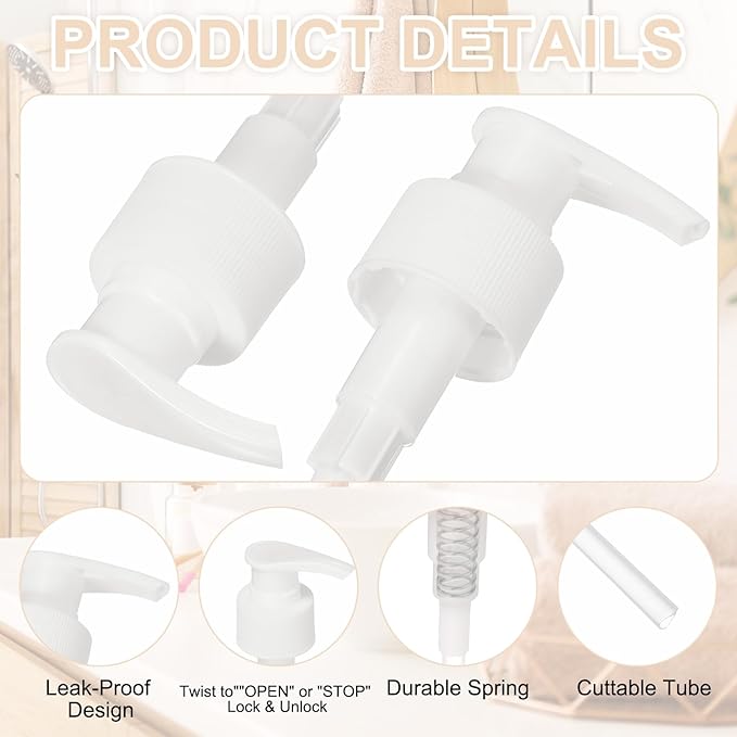 uxcell 8 Pcs Soap Dispenser Pump Heads Soap Dispensers Top Pumps Replacement Switch Pumphead for Standard 24/414 Neck Size Lotion Shampoo Bottle, White