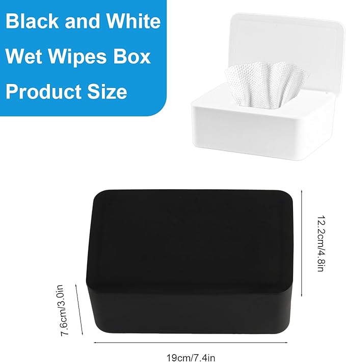 2Pcs Diaper Wipes Dispenser, Refillable Wipe Container, Wipe Container with Sealing Design Lid, Keep Wipes Fresh,Wet Wipes Cases (Black and Black)