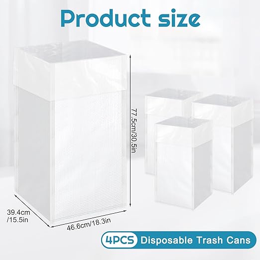Rainmae 4PCS XL Size Disposable Trash Cans with Waterproof Lining for Parties, 30 Gallon Reusable Sturdy Garbage Bins for Birthdays and Weddings, Trash Can Bin for Garbage and Recycling