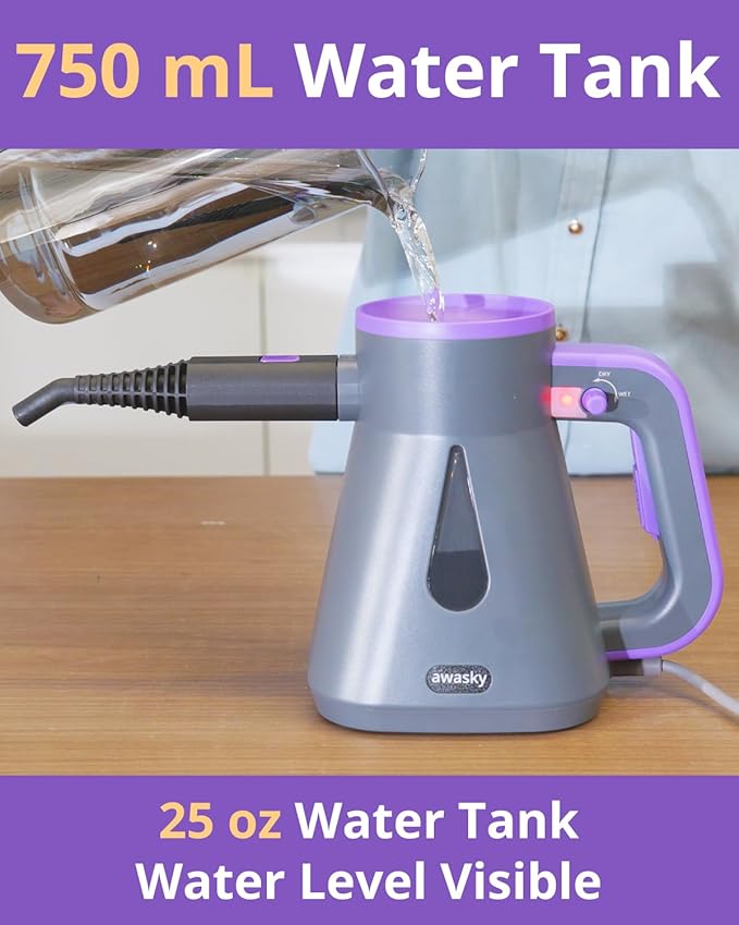 Steam Cleaner: 10s Fast Heating-Lockable Steam Trigger-Large Tank-Refill Anytime-No Cooling-14 PCS Kit-Hand Held HandHeld Multi Portable Steamer for Home Kitchen Grout Tile Shower Cleaning Grey