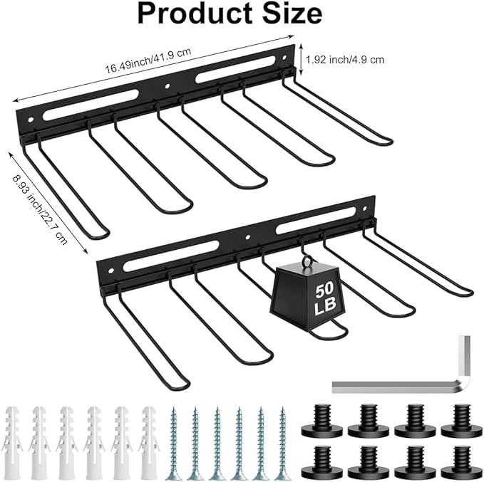 Garage Wall-Mounted Rack, Tool Storage Rack, Garden Tool Rack, Hanging Storage Rack for Yard Tools, Anti-Rust - Easy Installation (2-Pack)