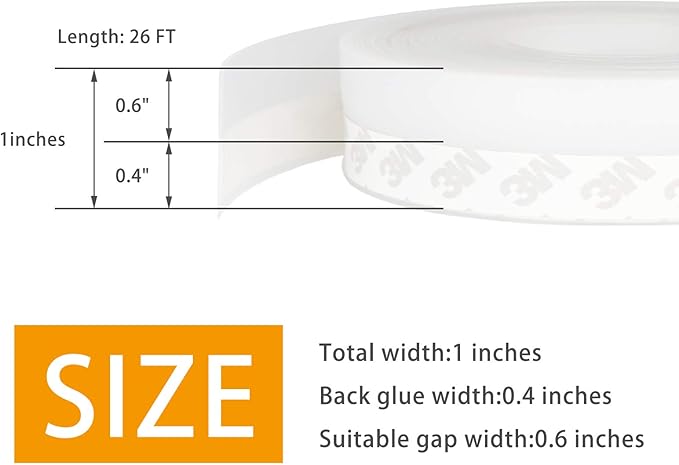 Door Weather Stripping Doors Seal Strip, 26 FT Silicone Sealing Tape for Door Draft Stopper Adhesive for Doors, Windows and Shower Glass Gaps(Transparent, 25mm)