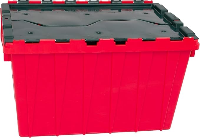 Akro-Mils KeepBox 12 Gallon Storage Container, Nesting and Stackable Plastic Storage Box with Lid Attached, Clear Tote for Garages, Closets, and Moving, 21-1/2" x 15" x 12-1/2", Red/Green, 6-Pack