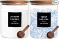 Glass Laundry Storage Containers with Acacia Lids and Scoops, 2 Pack Laundry Room Organization Jars with Labels, Powder Detergent Organizer and Laundry Pod Holder, Glass Laundry Beads Canisters Set