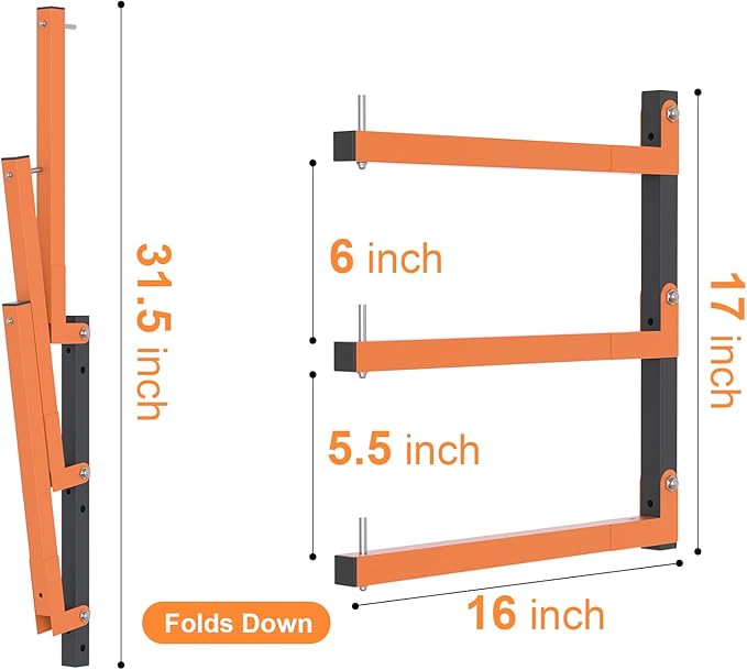 Lumber Rack Wall Mount, Lumber Storage Rack, Heavy Duty Wood Storage Racks with 9-Level System, 1080 lb Substantial Garage Wood Organizer, Orange Lumber Metal Racks for Indoor and Outdoor (6 PACK)