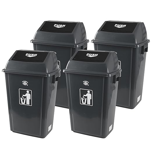 18 Gallon Grey Commercial Trash Can with Swing Lid, Garbage Can for Outdoor Office Restaurant School Kitchen (Pack of 4)