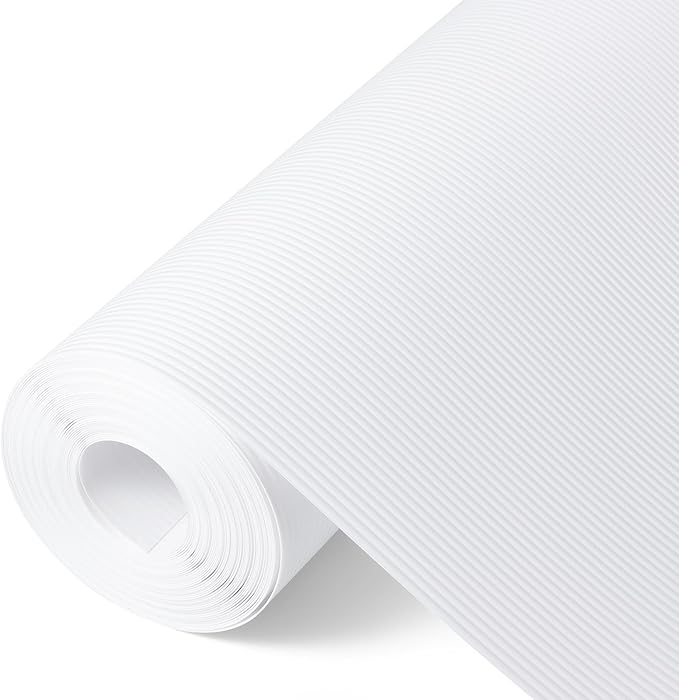 Shelf Liners for Kitchen Cabinets Drawer Liner Non Adhesive Cupboard Mat EVA Material Waterproof Refrigerator Mats Washable Fridge Liner for Cupboard and Desks Liner White 23.6 x 393.7 Inches