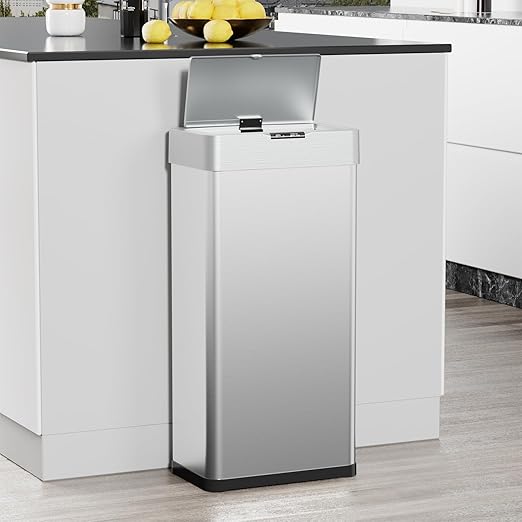 TLSUNNY 13.2 Gallon Motion Sensor Trash Can,Touchless Automatic Garbage Can,Brushed Stainless Steel Smart Bin,with Bag Holder,Soft Close Lid,for Kitchen,Office,RV,Bedroom,Living Room (Silver, 50L)