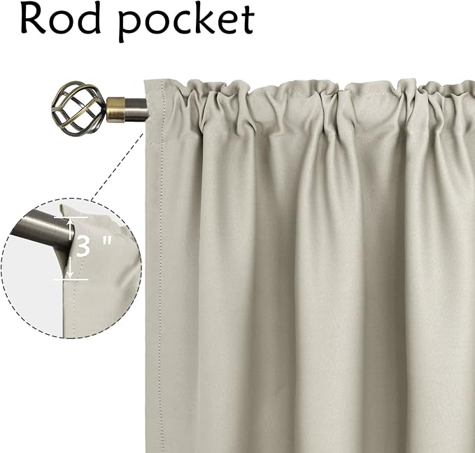 BGment Short Blackout Curtains 48 Inches Length - Rod Pocket Thermal Insulated Room Darkening Window Drapes for Kitchen Bedroom Bathroom, Light Camel, 2 Panels, 42 x 48 Inch