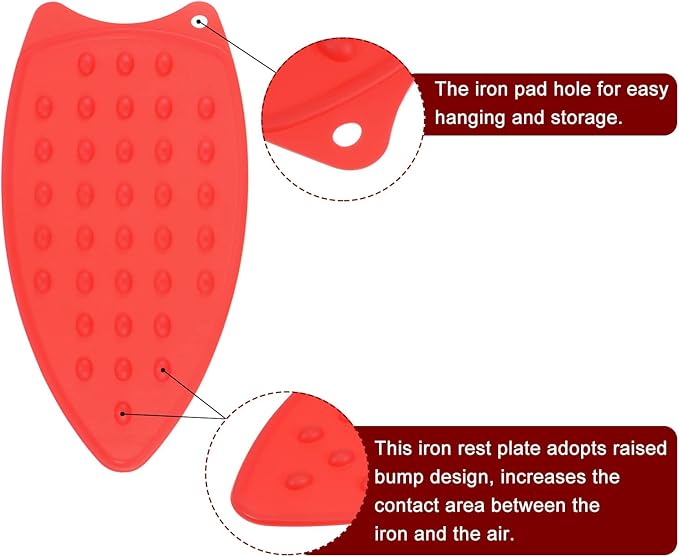 HARFINGTON Silicone Iron Rest Pad, Multipurpose Iron Hot Resistant Mat Iron Rest Plate for Ironing Board Hot Heat Resistant Steam Compact Mat, Red