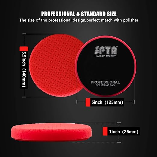 Red Finish Polishing Pads, Buffing Pads, SPTA 1Pcs 5.5 Inch Face for 5 Inch 125mm Backing Plate Compound Buffing Sponge Pads for Car Buffer Polisher Compounding, Polishing and Waxing-FPTSS5R