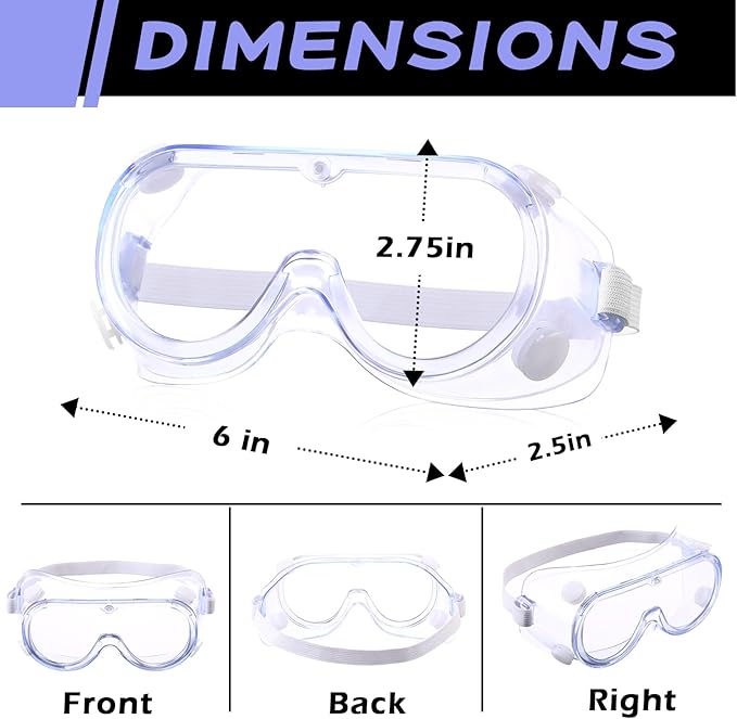 Yunsailing Protective Safety Goggles Lab Over Glasses Clear Anti Fog Eye Protection Goggles for Men Women