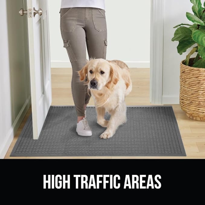 GORILLA GRIP Front Door Mat, 72x24, Indoor Outdoor Ultra Absorbent HydroAbsorb Doormat, Absorbs Up to 2.75 Cups of Water, Stain and Fade Resistant, Rubber Backing Doormats, Captures Dirt, Gray