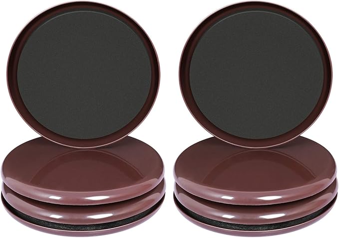 Ezprotekt 8 Pack Reusable Large Furniture Movers Sliders for Carpet, 5" Round Furniture Moving Pads, Carpet Sliders for Heavy Duty Sofa Bed Couch Fridge, Move Items Easily and Quickly (Brown)