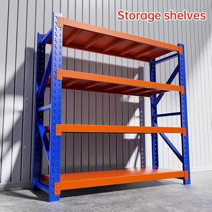 Industrial Metal Storage Shelves - Large, Heavy Duty, 4 Levels, Blue & Orange, Warehouse Racking - 23.62D x 78.74W x 78.74H