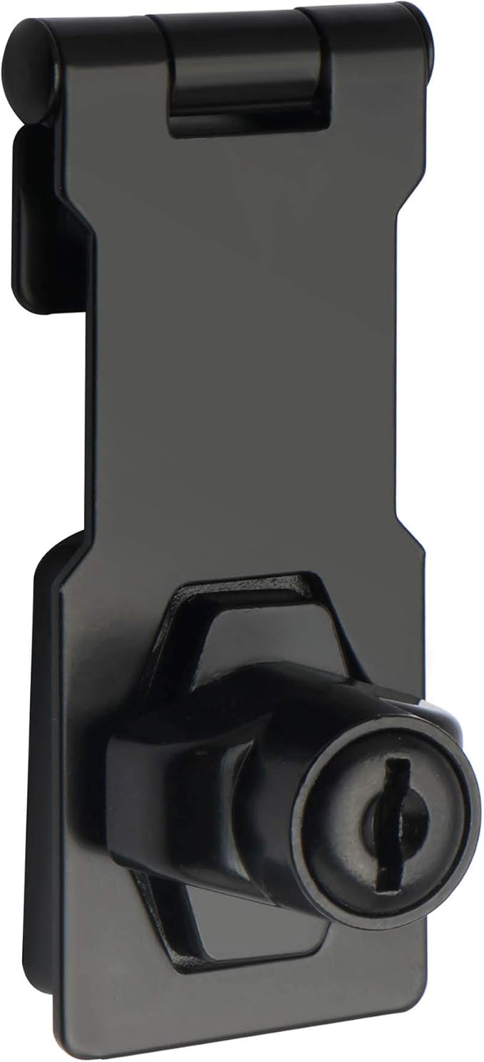 Alise Keyed Hasp Lock,3 Inch Safety Packlock Clasp Hasp Lock Latch with Lock, Black Door Hinge Lock with Keys Keyed Locking Hasp for Cabinets Closets Doors