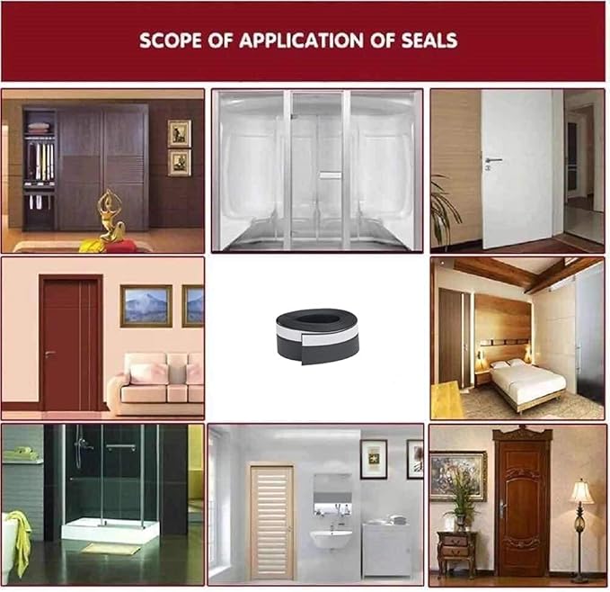 Black Weather Stripping for Window Doors Self Adhesive Weatherstrips 16 Feet Door Sweep – Wind, Dust, Draft & Insect Proof – Insulation - Rubber Door Strips to Seal Door