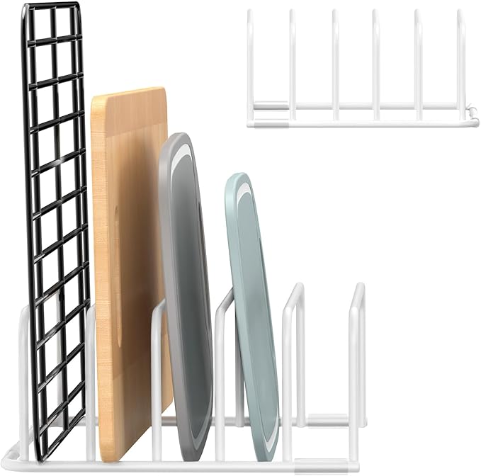 Cutting Board Organizer, 1Pcs Cutting Board Holder Rack Baking Cookie Pan Sheets Cooling Small Racks Storage Stand for Kitchen Cabinet Countertop Bakeware Storage Organizer Metal White