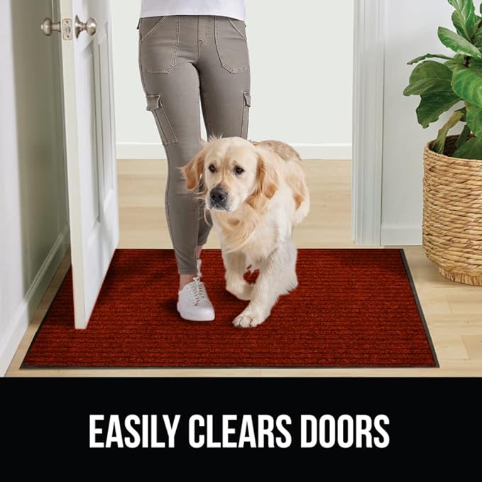 GORILLA GRIP Traffic Guard Door Mat, 47x35, Heavy Duty Welcome Mats, Commercial Office Space Doormat, Waterproof, Fade Resistant, Strong Rubber Backing, Low Profile, Shoe and Boot Scraper, Red