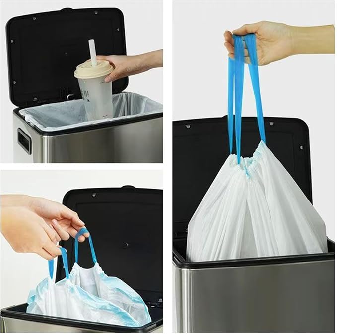 15 Gallon white drawstring trash bags, No tear open large floral scent garbage bag,Ultra thickened plastic for tall kitchen,Office,Living room Commercial Use 26x30 inches