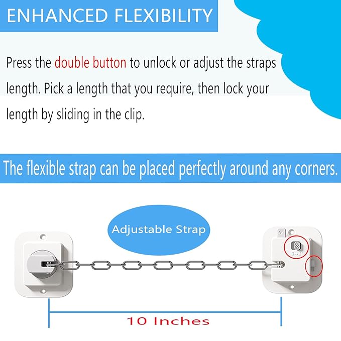 YEYA Anti-Tip No Drill Furniture Anchor with 3M Adhesive 10" Adjustable Straps, Baby Proofing Wall Anchors for Child Safety, Playroom Essentials 4P