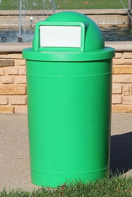 55 Gallon Circle 100% Recycled Plastic Heavy Duty Outdoor Trash Can with Push Open Dome Lid and Internal Liner - Black