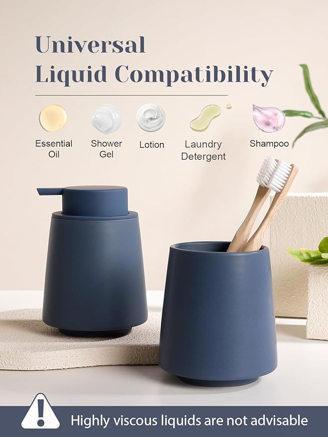 INGOFIN Ceramic Soap Dispenser, 14 oz Bathroom Hand Soap Dispenser, Liquid Dispenser with Pump, Refillable Modern Lotion Dish Dispenser for Kitchen, Matte Blue