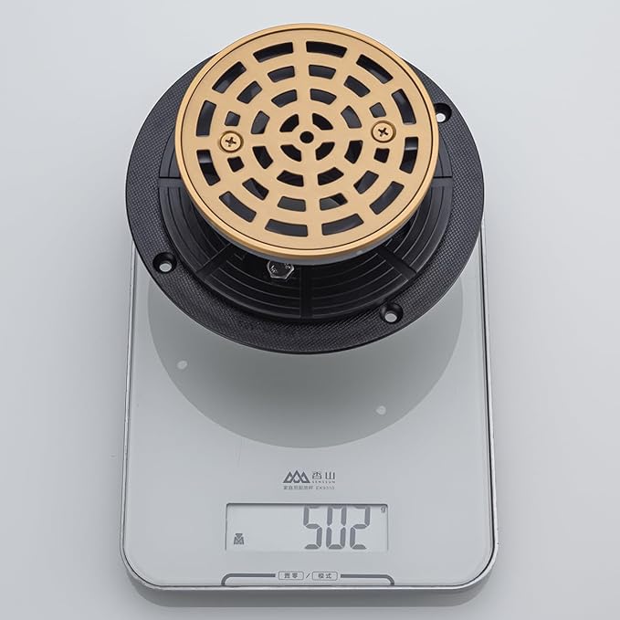 RANDOM Round Shower Drain SUS304 Stainless Steel Champagne Bronze Shower Drain 4 inch with Adjustable PVC Base Flange,Shower Floor Drain with Removable Cover Grid Grate