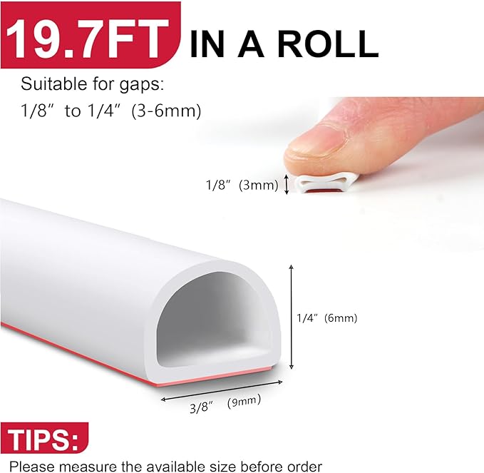 Benory Silicone Weather Stripping Door Seal - Self Adhesive D Shaped Seal Strip for Door Frame/Windows