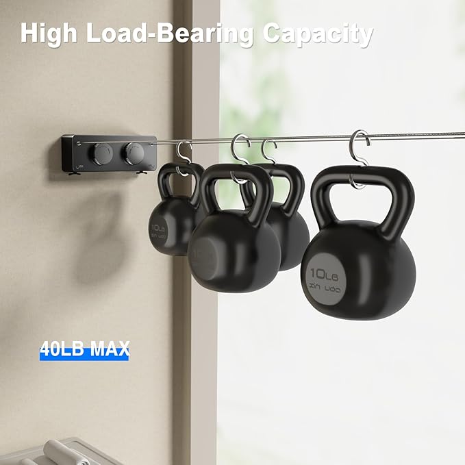Retractable Twin Clothesline Indoor, Non-Sagging Outdoor Clothes Line Retracting Heavy Duty Clothes Drying Laundry Line Wall Mounted Stainless Steel Line-13.8Feets(Double Line-Black)