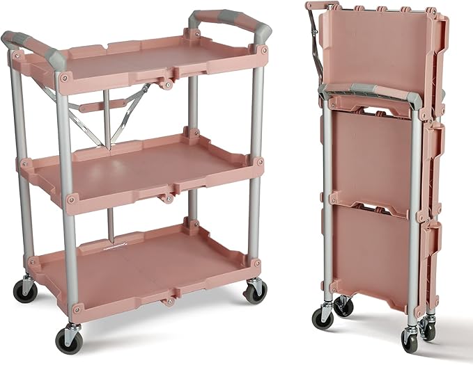 Olympia Tools 89-350 Pack-N-Roll Folding Collapsible Service Cart, 150LB Capacity, Rose