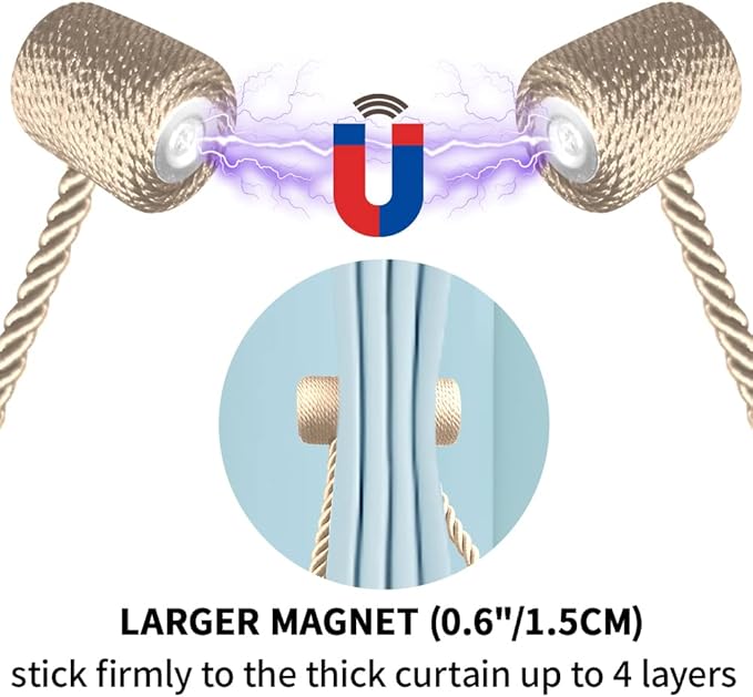 18 Inch Strong Magnetic Curtain Tiebacks, Curtain Holdbacks Modern Upgrade Strong 2021 New Twisted Style Decorative Drapery Rope Tie Backs(2 Pack Beige)