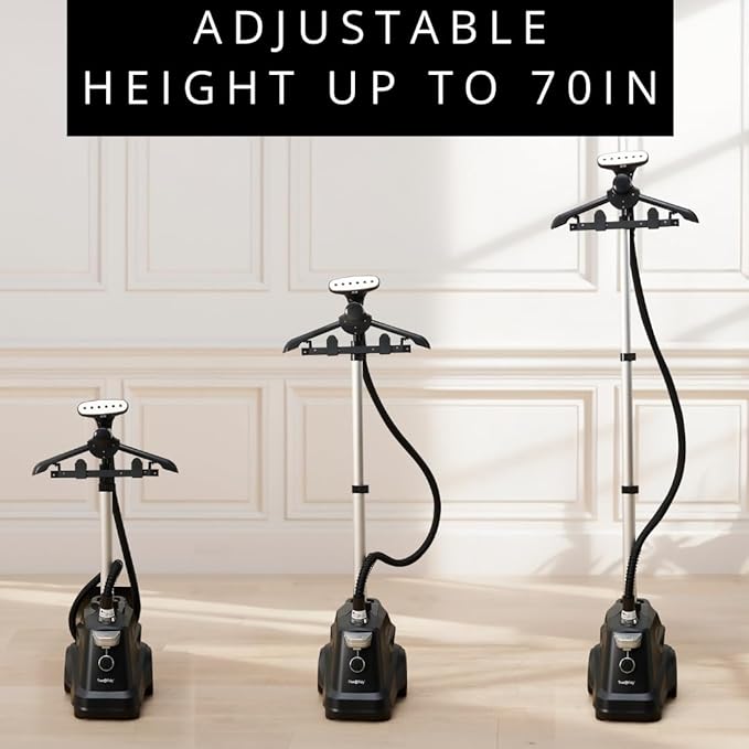 True & Tidy® Heavy-Duty Industrial Standing Garment Steamer for Clothes, 1800 watts, Extra Large 3L water tank 90+ mins of Steam Time (Matte Black, Smart Auto-Off Commercial Garment Steamer)