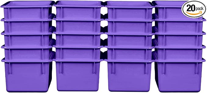 Wood Designs Cubby Storage Bin, Heavy Duty Plastic Containers for Kids Purple Cubby Tray Set of 20