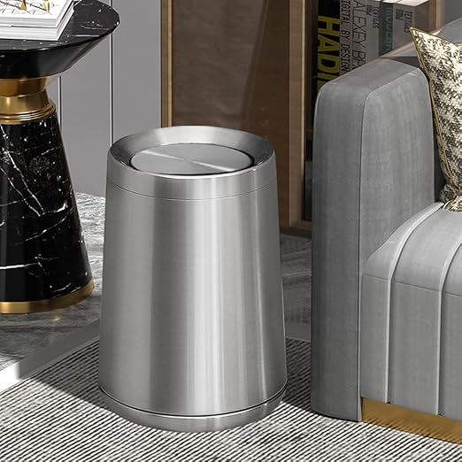2.1 Gallon Bathroom Trash can with Lid, Small Brushed Silver Garbage Can, Stainless Steel Waste Basket for Bedroom Kitchen Office Hotel Powder Room Toilet (32A silver-8L)