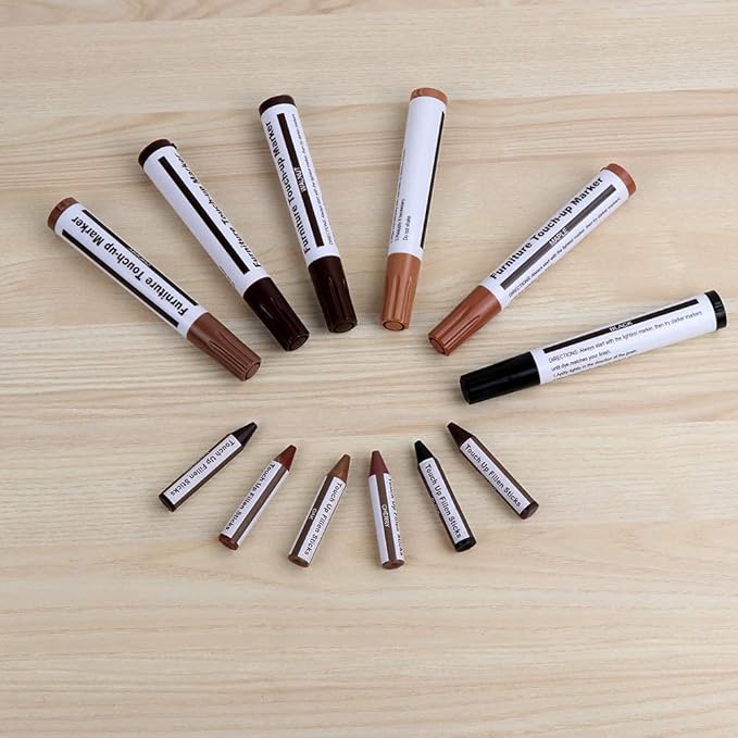 Furniture Repair Kit Wood Markers - Set of 13 - Markers and Wax Sticks with Sharpener Kit, for Stains, Scratches, Wood Floors, Tables, Desks, Carpenters, Bedposts, Touch Ups, and Cover Ups