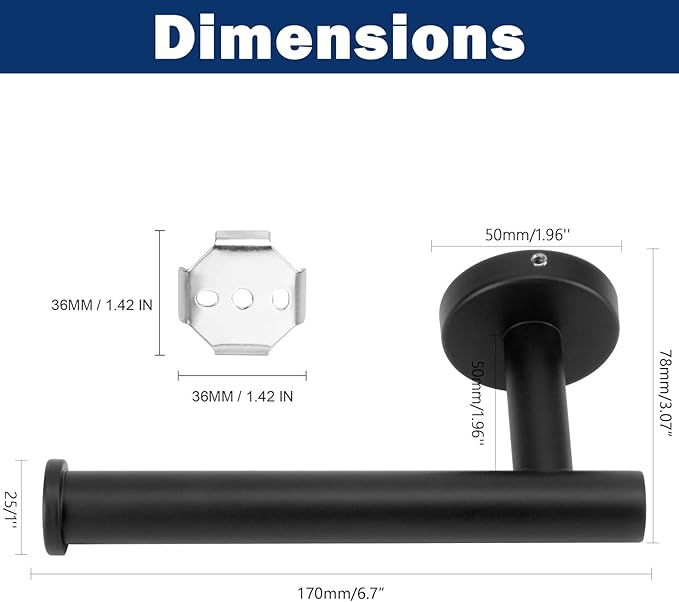 NearMoon Bathroom Toilet Paper Holder, Premium SUS304 Stainless Steel Rustproof Wall Mounted Toilet Roll Holder for Bathroom, Kitchen (3 Pack, Matte Black)