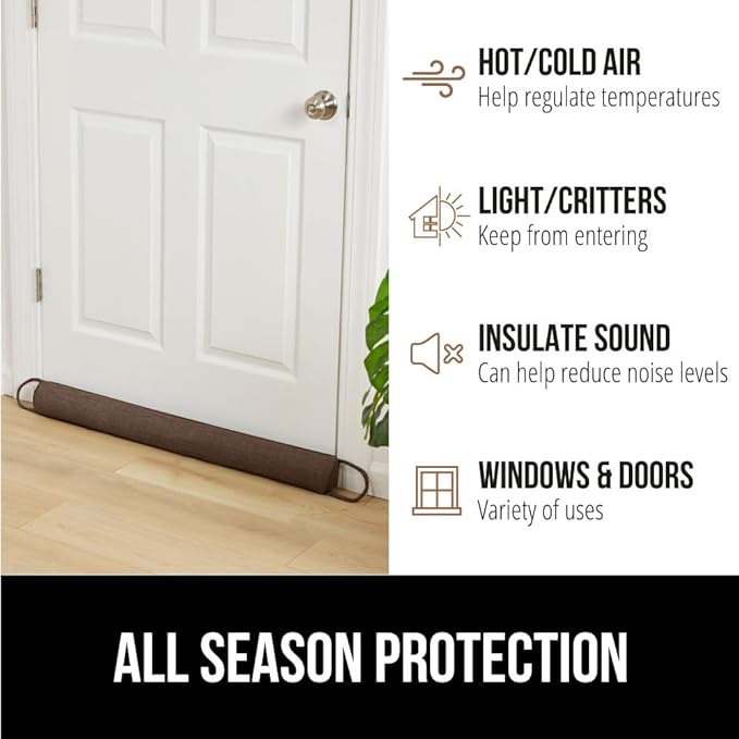 GORILLA GRIP Door Draft Stopper for Bottom of Doors, Weather Stripping Seal Blocks Hot Air, Noise, Bugs, Keeps Cold AC in, Sound Proofing Easy Install Gap Filler, Home Essentials, 32 Inch, Brown