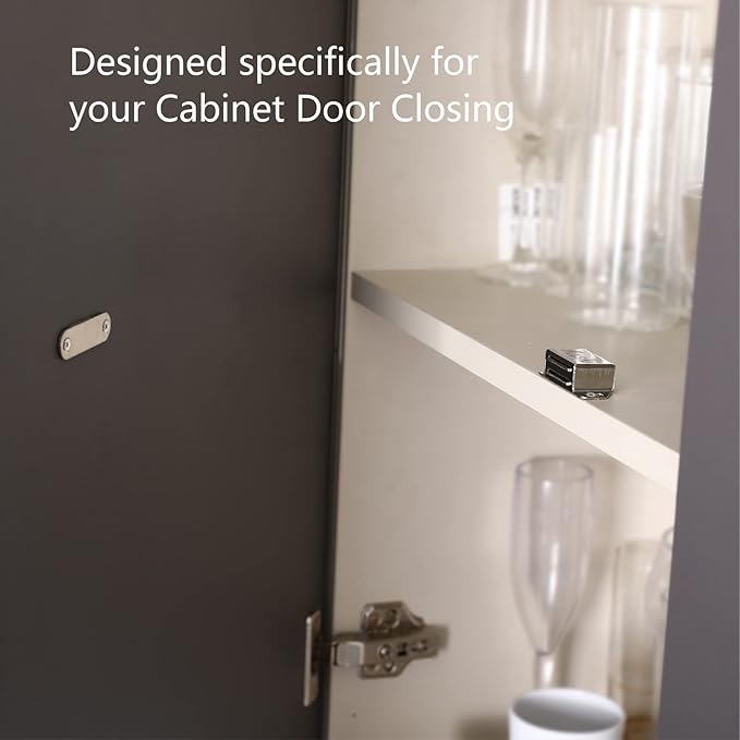 Mousike Cabinet Magnets 30lb Stainless Steel Magnetic Door Catch with Strong Magnetic for Kitchen Cupboard Wardrobe Closet Cabinet Door Drawer Latch(2.1"(Silver 6 Pack))