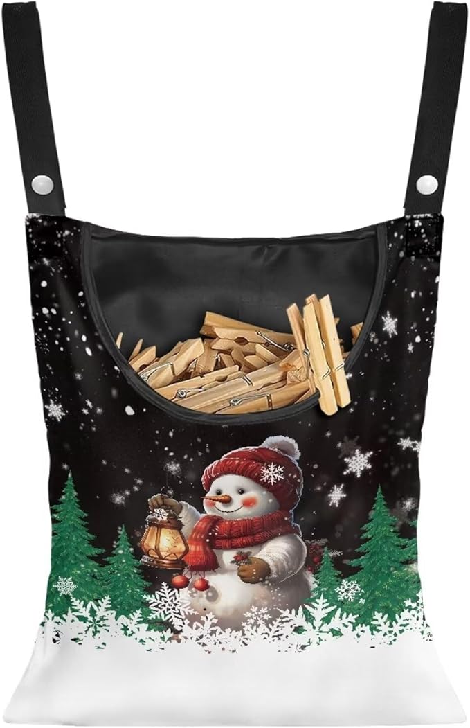 Snowman Clothes Pin Hanging Bag, Large Capacity Clothespin Bag with A Large Opening，Clothes Pin Hanging Bag Space-Saving Organize Clothespin Bag for Clothesline Outdoor