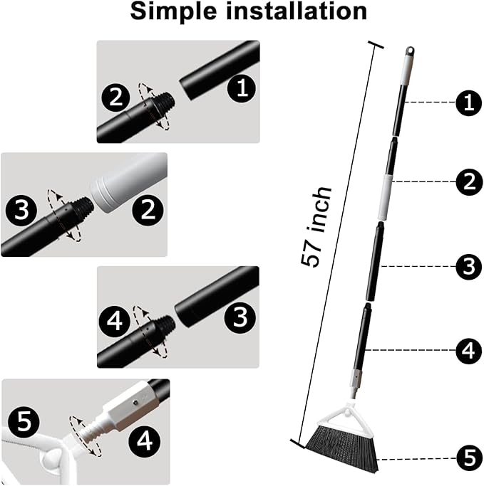 4 Pack Outdoor Indoor Broom, Brooms for Sweeeping Indoor, Heavy-Duty Kitchen Broom with Long Pole, Angle Broom White for Garages Restaurant Courtyard Office Slidewalk Lobby Sweep Dust