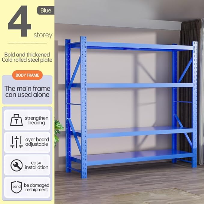 Storage Shelves Heavy Duty, Metal Garage Shelving Units, 4 Tier Storage Rack Shelf, Steel Industrial Shelving, Adjustable Standing Shelf for Basement/Warehouse (Blue, W47.24*D19.69*H78.74)