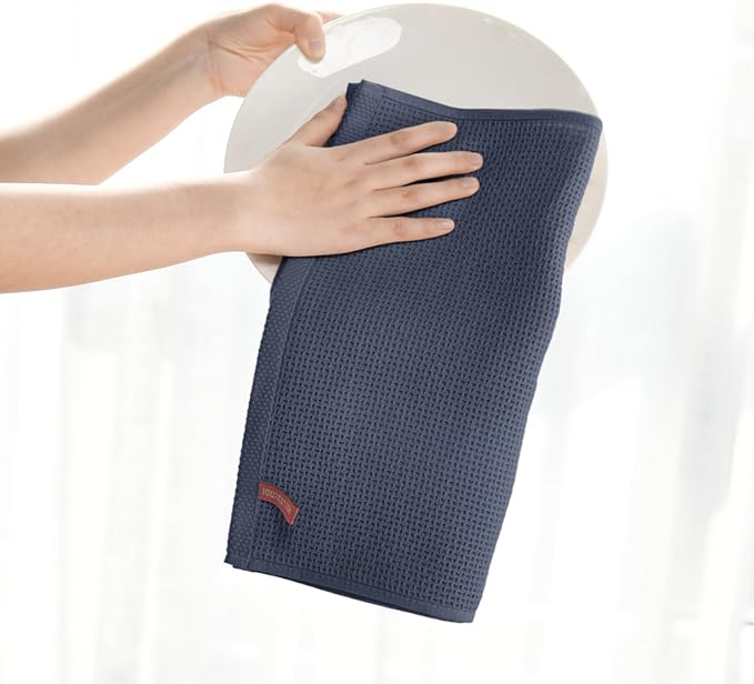 Artoid Mode 100% Cotton Navy Blue Light Dark Grey Waffle Weave Kitchen Dish Cloths, 12x12 Inch Ultra Soft Absorbent Quick Drying Kitchen Dish Towels Set of 6, Multicolor
